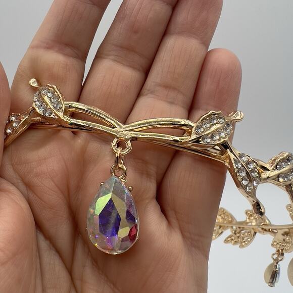 Gold Elf Fairy Tiara with Iridescent Gem & 4 Elf Ears Halloween Cosplay Princess - Picture 4 of 12